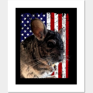 Cute and Cozy Chinchilla USA Flag Tee for Rodent Lovers Posters and Art